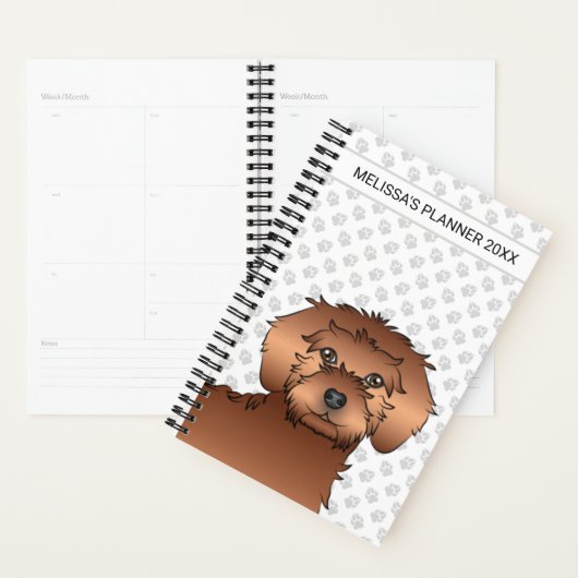 Red Mini Goldendoodle Cartoon Dog & Text Planer (Anzeige)