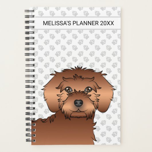 Red Mini Goldendoodle Cartoon Dog & Text Planer (Vorderseite)