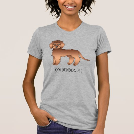 Red Mini Goldendoodle Cartoon Dog & Text T-Shirt (Vorderseite)