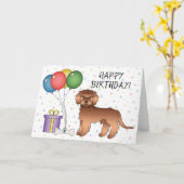 Red Mini Goldendoodle Cartoon Hund Happy Birthday Karte (Gelbe Blume)