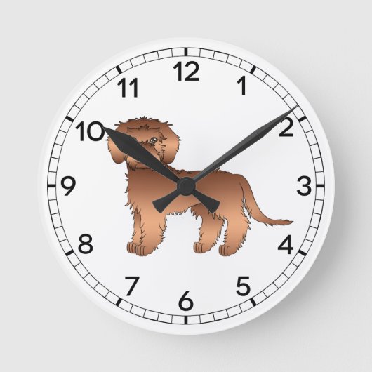 Red Mini Goldendoodle Niedlich Cartoon Dog Runde Wanduhr (Vorderseite)
