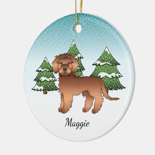 Red Mini Goldendoodle - Winterwald & Name Keramik Ornament (Links)
