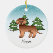 Red Mini Goldendoodle - Winterwald & Name Keramik Ornament (Hinten)