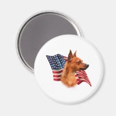 Red Miniature Pinscher American Flag; Min Button F Magnet (Vorderseite/Rückseite)