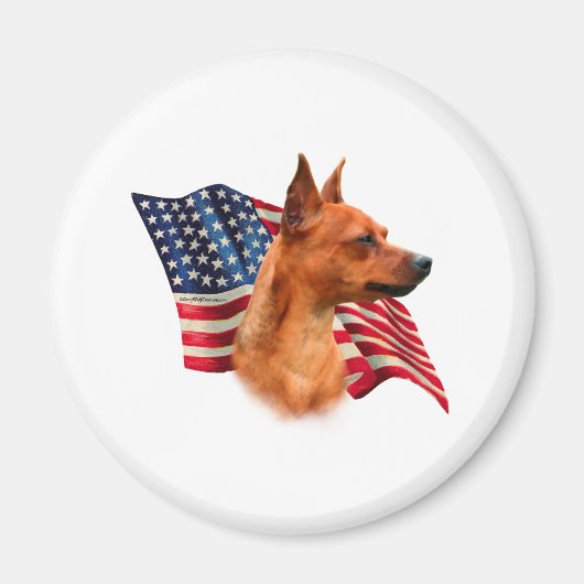 Red Miniature Pinscher American Flag; Min Button F Magnet (Vorne)