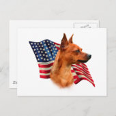Red Miniature Pinscher American Flag; Min Button F Postkarte (Vorne/Hinten)