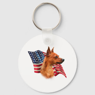 Red Miniature Pinscher American Flag; Min Button F Schlüsselanhänger