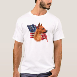Red Miniature Pinscher American Flag; Min Button F T-Shirt