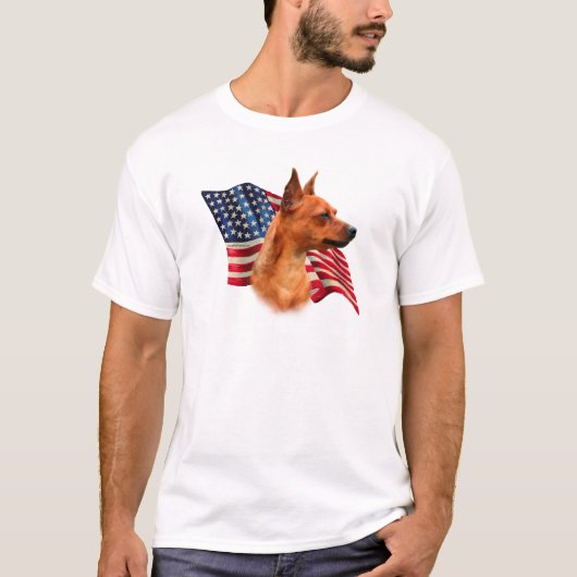 Red Miniature Pinscher American Flag; Min Button F T-Shirt (Vorderseite)