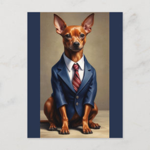Red Miniature Pinscher Tragen Anzug und Krawatte Postkarte