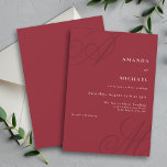 Red Minimal Elegant Calligraphy Monogram Wedding Einladung<br><div class="desc">Dieses elegante, moderne Design mit einem Rand besticht durch seine minimale Hochzeitseinladung. Freuen Sie sich auf wunderschöne Kalligraphieskripte-Monogramme der Braut und des Bräutigams an anderen Ecken. Ein gepflegtes Textlayout zeigt die Details Ihrer Hochzeit mit einem sauberen klassischen Look mit großen Initialen und Elfenbeintext über einem stilvollen Cranberry-Rot-Hintergrund. Ersetzen Sie den...</div>