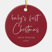 Red Minimal Elegant Foto Baby's First Christmas Keramik Ornament (Vorne)