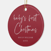 Red Minimal Elegant Foto Baby's First Christmas Keramik Ornament (Links)