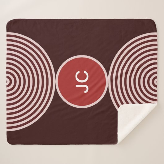 Red Minimal Monogram Circle Pattern Sherpa Blanket Sherpadecke (Vorderseite (Horizontal))