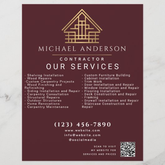 Red Minimal Zuhause Gebäude Construction QR Code Flyer (Vorne)