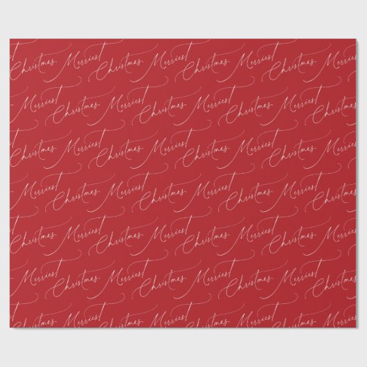 Red Minimalist Modern Script Merriest Christmas Geschenkpapier (Flach)