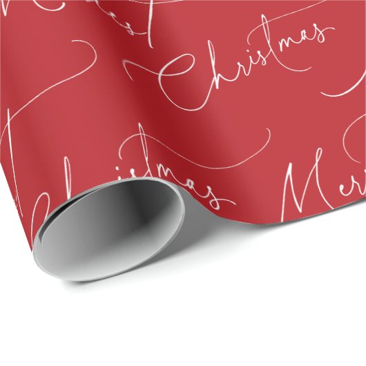 Red Minimalist Modern Script Merriest Christmas Geschenkpapier (Rolleneckpunkt)