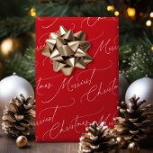 Red Minimalist Modern Script Merriest Christmas Geschenkpapier