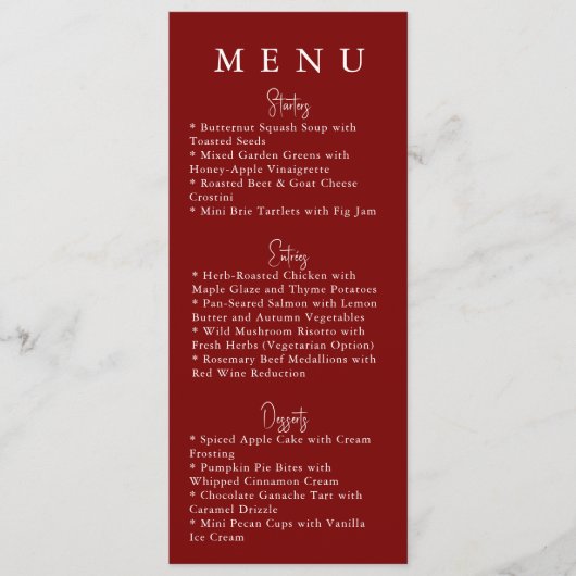Red Minimalist Modern Wedding Menu Menükarte (Vorderseite)