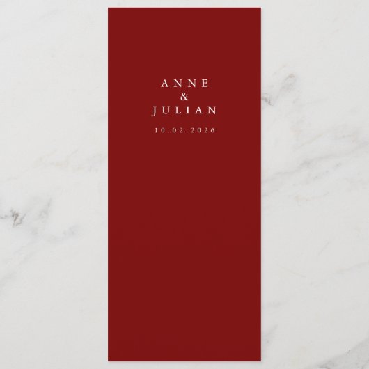 Red Minimalist Modern Wedding Menu Menükarte (Rückseite)