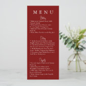 Red Minimalist Modern Wedding Menu Menükarte (Stehend Vorderseite)