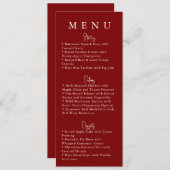 Red Minimalist Modern Wedding Menu Menükarte (Vorne/Hinten)