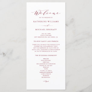 Red Minimalistisch Dainty Script Wedding Zeremony Programm