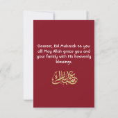 Red Minimalistisch Eid Mubarak Card Dankeskarte (Rückseite)