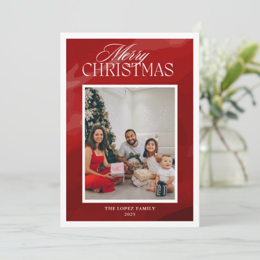 Red Minimalistisch Foto Collage Frohe Weihnachten (Stehend Vorderseite)