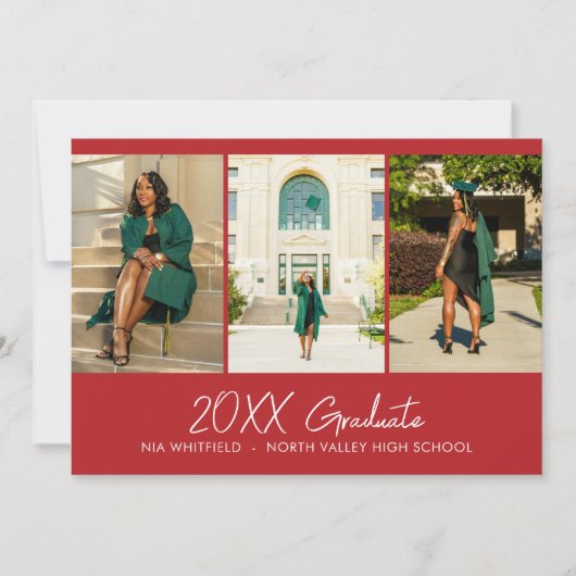 Red Minimalistisch Foto Collage Graduation Party Einladung (Vorderseite)
