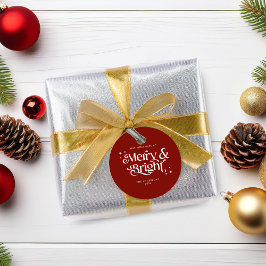 Red Minimalistisch Merry & Bright Christmas Geschenkanhänger