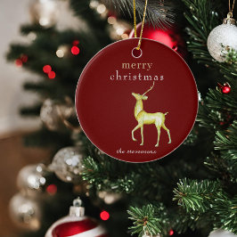 Red Minimalistisch Merry Christmas Gold Rentier Keramik Ornament