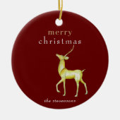 Red Minimalistisch Merry Christmas Gold Rentier Keramik Ornament (Vorne)