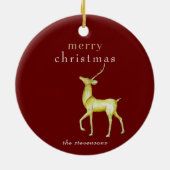 Red Minimalistisch Merry Christmas Gold Rentier Keramik Ornament (Hinten)