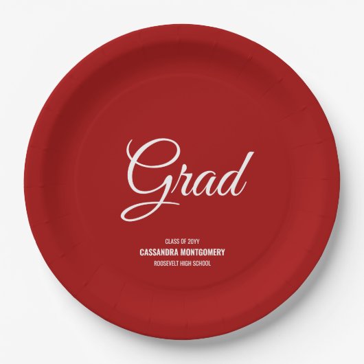 Red Minimalistisch Modern Graduation Party Pappteller (Vorderseite)