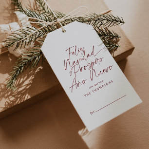 Red Minimalistisch Modern Script Feliz Navidad Geschenkanhänger