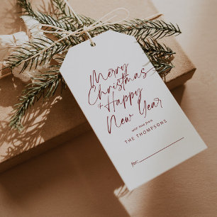 Red Minimalistisch Modern Script Frohe Weihnachten Geschenkanhänger