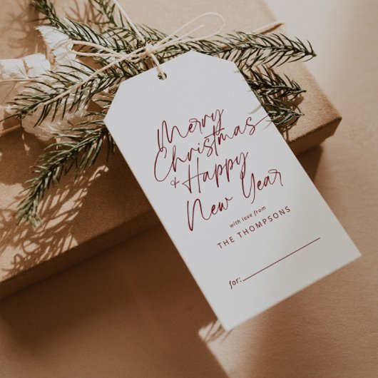 Red Minimalistisch Modern Script Frohe Weihnachten Geschenkanhänger