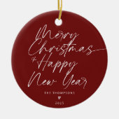 Red Minimalistisch Modern Script Frohe Weihnachten Keramik Ornament (Vorne)