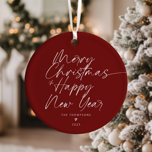Red Minimalistisch Modern Script Frohe Weihnachten Keramik Ornament