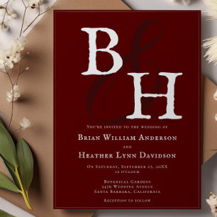 Red Minimalistisch Monogram Wedding Einladung