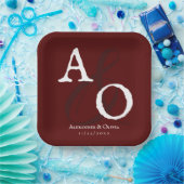 Red Minimalistisch Monogram Wedding Pappteller (Party)