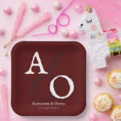 Red Minimalistisch Monogram Wedding Pappteller (Party)