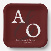 Red Minimalistisch Monogram Wedding Pappteller (Vorderseite)