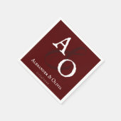 Red Minimalistisch Monogram Wedding Serviette (Ecke)