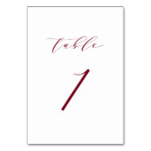 Red Minimalistisch Script Wedding Tischnummer 1 (Rückseite)