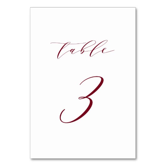 Red Minimalistisch Script Wedding Tischnummer 3 (Vorderseite)