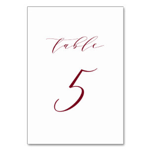 Red Minimalistisch Script Wedding Tischnummer 5