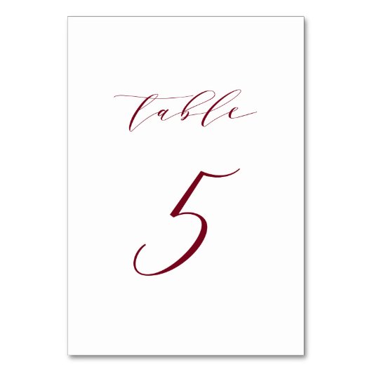 Red Minimalistisch Script Wedding Tischnummer 5 (Rückseite)