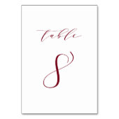 Red Minimalistisch Script Wedding Tischnummer 8 (Vorderseite)